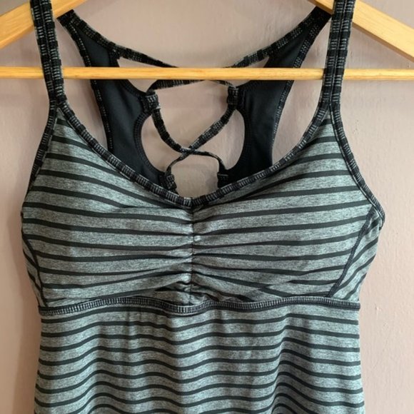 Prana Womens Small Filament Strappy Tank Top Gray and Black Stripe Built in Bra - Picture 5 of 12